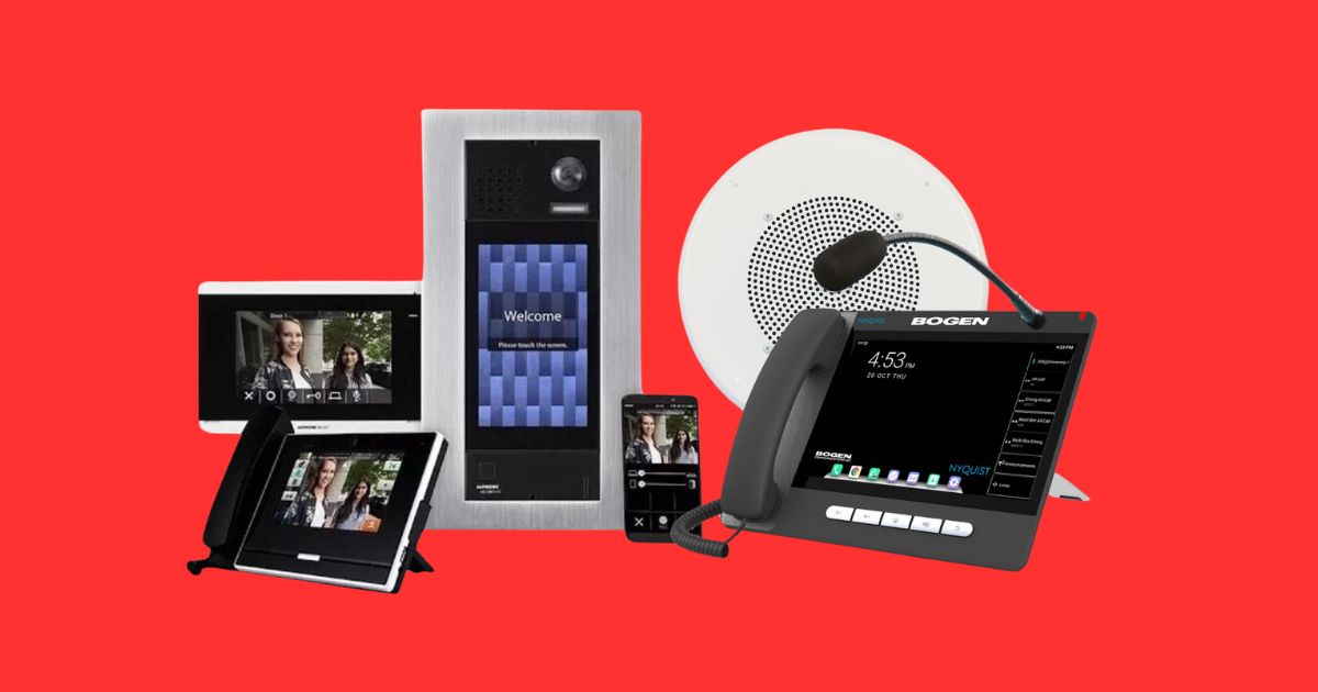 A modern video intercom system mounted on a wall for visitor verification.